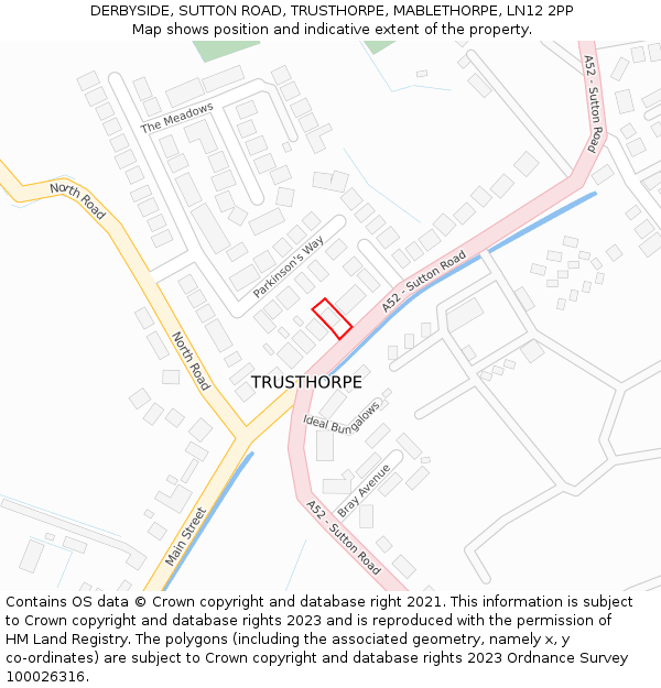 DERBYSIDE, SUTTON ROAD, TRUSTHORPE, MABLETHORPE, LN12 2PP: Location map and indicative extent of plot