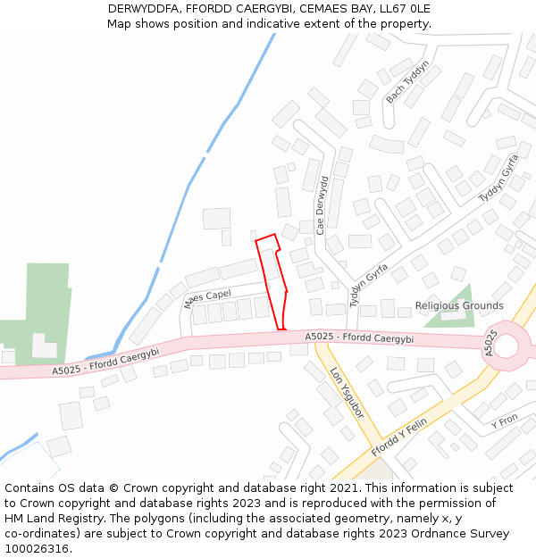 DERWYDDFA, FFORDD CAERGYBI, CEMAES BAY, LL67 0LE: Location map and indicative extent of plot