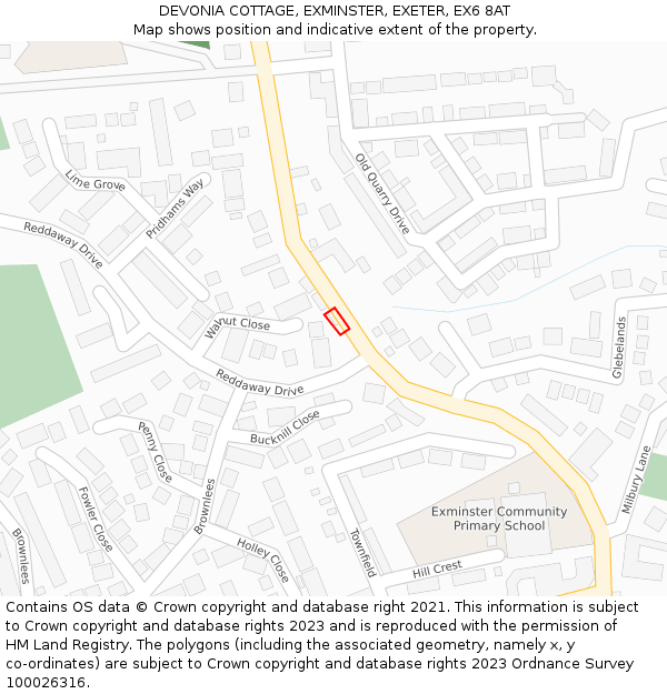 DEVONIA COTTAGE, EXMINSTER, EXETER, EX6 8AT: Location map and indicative extent of plot