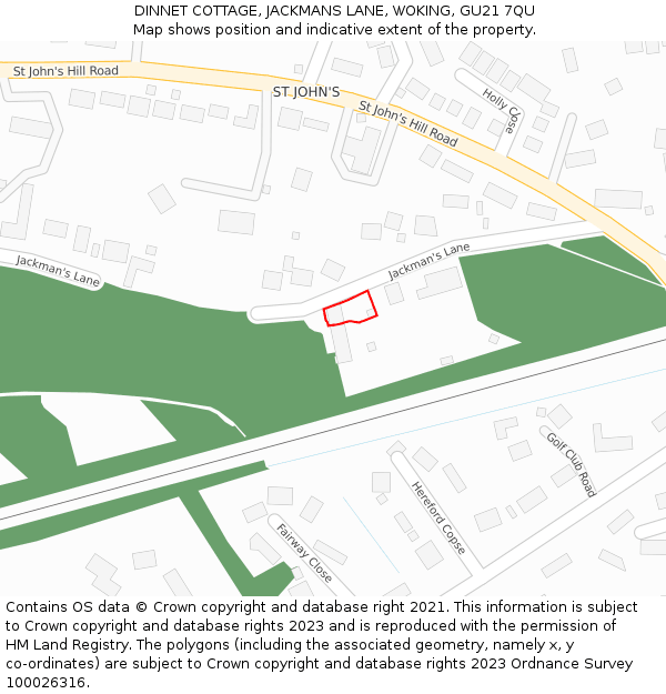 DINNET COTTAGE, JACKMANS LANE, WOKING, GU21 7QU: Location map and indicative extent of plot