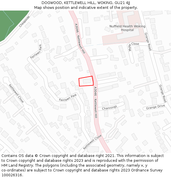 DOGWOOD, KETTLEWELL HILL, WOKING, GU21 4JJ: Location map and indicative extent of plot