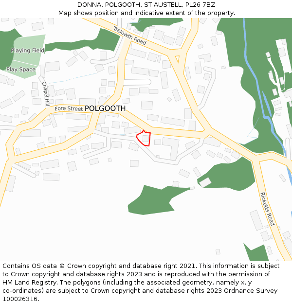 DONNA, POLGOOTH, ST AUSTELL, PL26 7BZ: Location map and indicative extent of plot