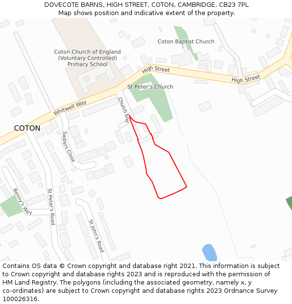 DOVECOTE BARNS, HIGH STREET, COTON, CAMBRIDGE, CB23 7PL: Location map and indicative extent of plot