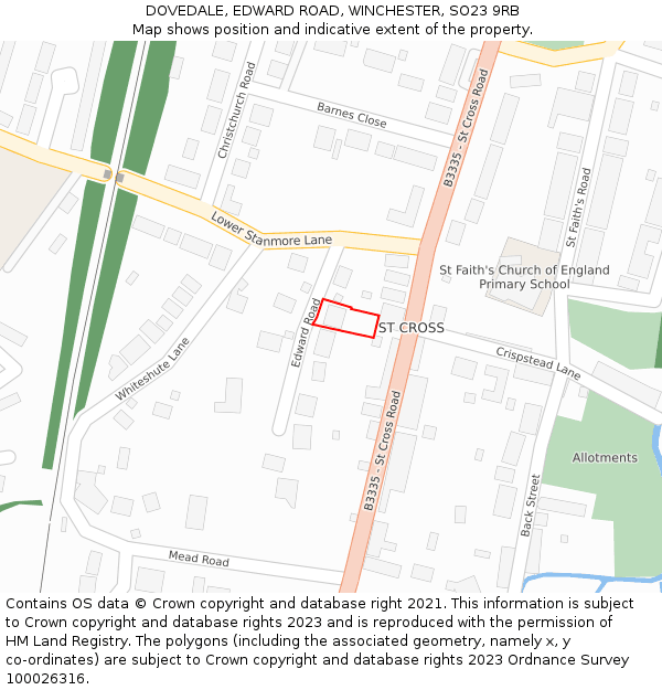 DOVEDALE, EDWARD ROAD, WINCHESTER, SO23 9RB: Location map and indicative extent of plot