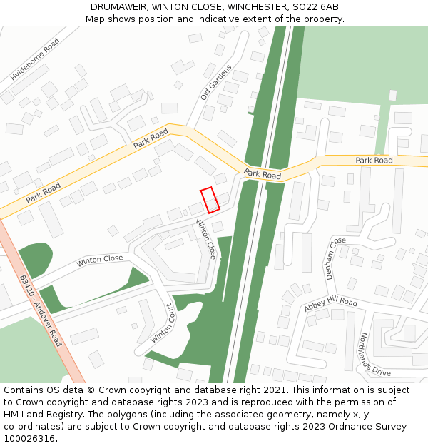 DRUMAWEIR, WINTON CLOSE, WINCHESTER, SO22 6AB: Location map and indicative extent of plot