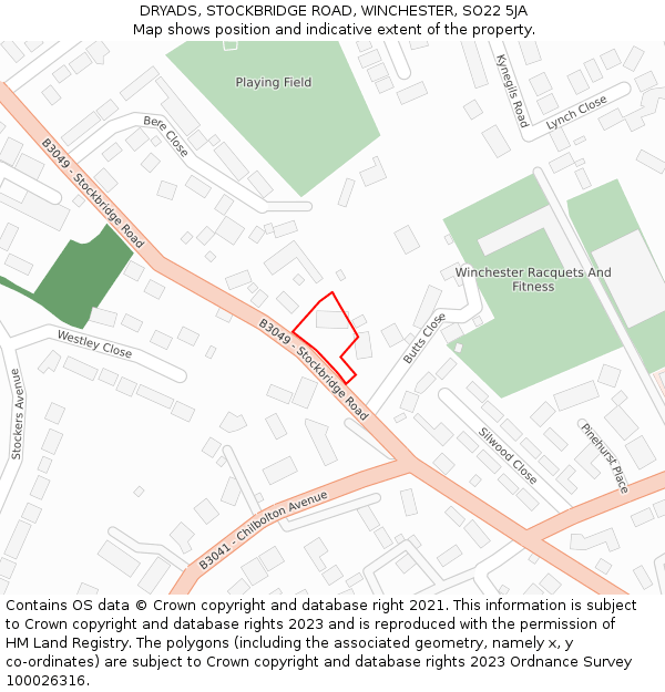 DRYADS, STOCKBRIDGE ROAD, WINCHESTER, SO22 5JA: Location map and indicative extent of plot