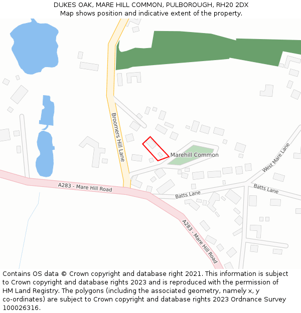 DUKES OAK, MARE HILL COMMON, PULBOROUGH, RH20 2DX: Location map and indicative extent of plot