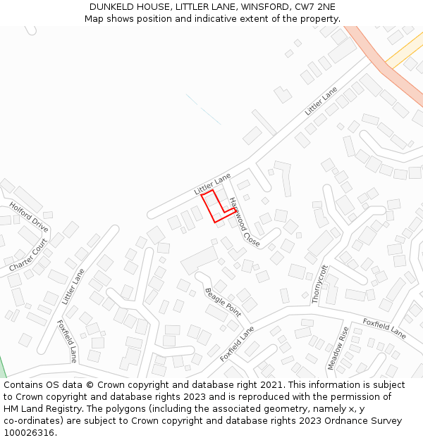 DUNKELD HOUSE, LITTLER LANE, WINSFORD, CW7 2NE: Location map and indicative extent of plot