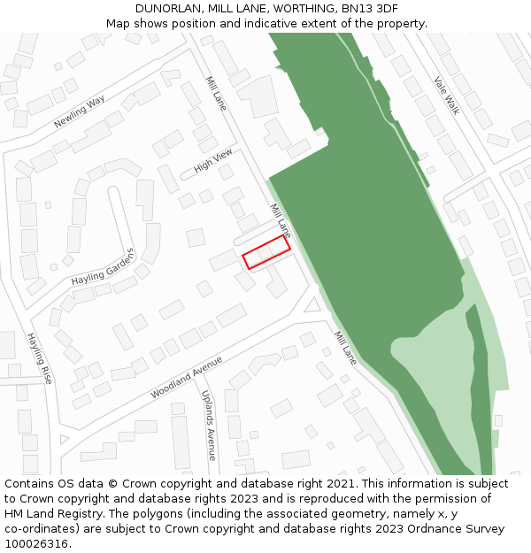 DUNORLAN, MILL LANE, WORTHING, BN13 3DF: Location map and indicative extent of plot
