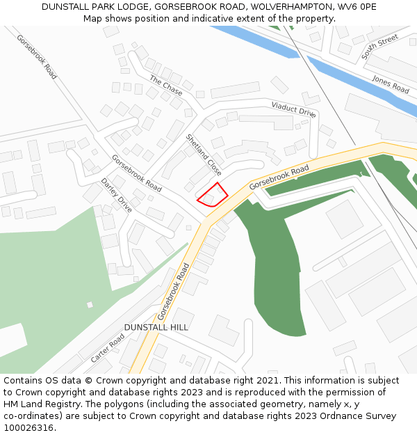 DUNSTALL PARK LODGE, GORSEBROOK ROAD, WOLVERHAMPTON, WV6 0PE: Location map and indicative extent of plot
