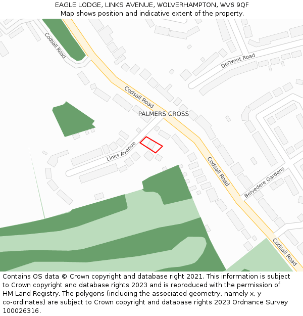 EAGLE LODGE, LINKS AVENUE, WOLVERHAMPTON, WV6 9QF: Location map and indicative extent of plot