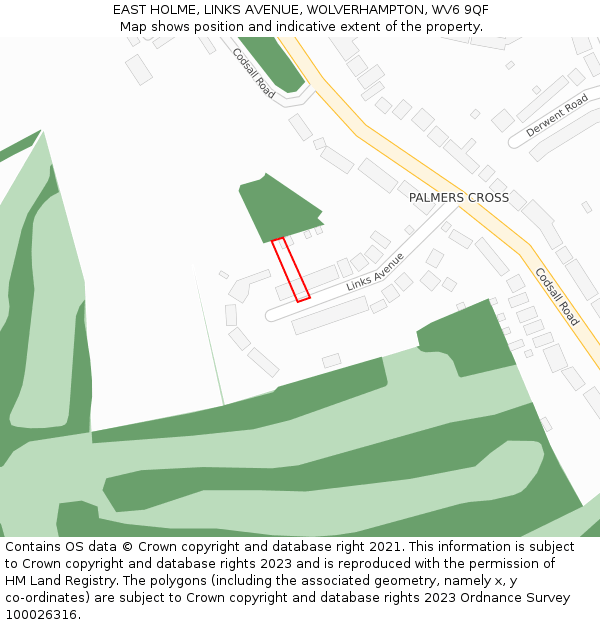 EAST HOLME, LINKS AVENUE, WOLVERHAMPTON, WV6 9QF: Location map and indicative extent of plot