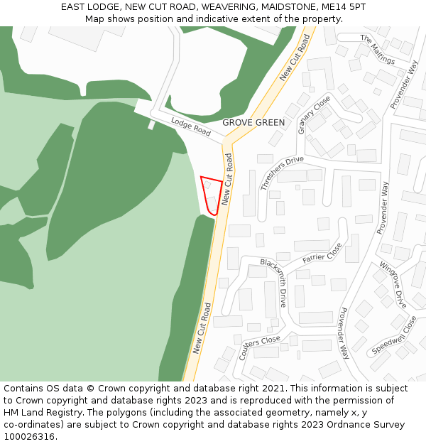 EAST LODGE, NEW CUT ROAD, WEAVERING, MAIDSTONE, ME14 5PT: Location map and indicative extent of plot