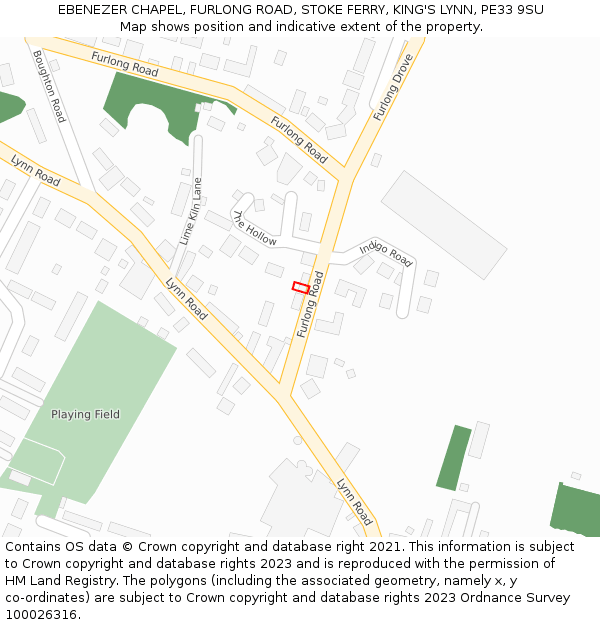 EBENEZER CHAPEL, FURLONG ROAD, STOKE FERRY, KING'S LYNN, PE33 9SU: Location map and indicative extent of plot