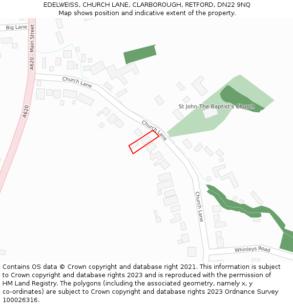 EDELWEISS, CHURCH LANE, CLARBOROUGH, RETFORD, DN22 9NQ: Location map and indicative extent of plot