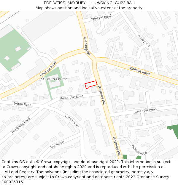 EDELWEISS, MAYBURY HILL, WOKING, GU22 8AH: Location map and indicative extent of plot