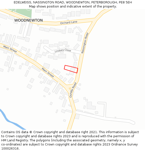 EDELWEISS, NASSINGTON ROAD, WOODNEWTON, PETERBOROUGH, PE8 5EH: Location map and indicative extent of plot