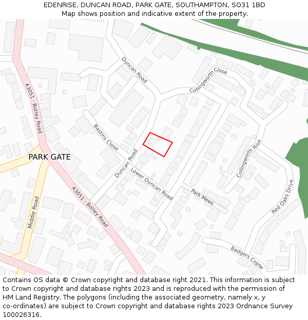 EDENRISE, DUNCAN ROAD, PARK GATE, SOUTHAMPTON, SO31 1BD: Location map and indicative extent of plot