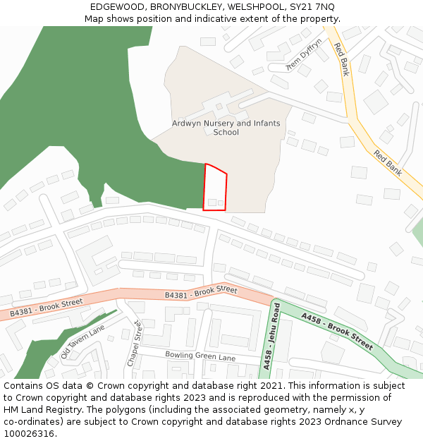 EDGEWOOD, BRONYBUCKLEY, WELSHPOOL, SY21 7NQ: Location map and indicative extent of plot