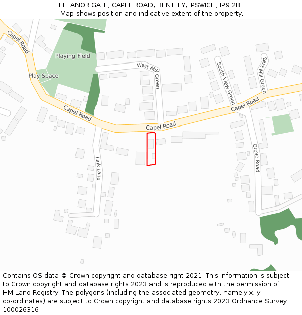 ELEANOR GATE, CAPEL ROAD, BENTLEY, IPSWICH, IP9 2BL: Location map and indicative extent of plot