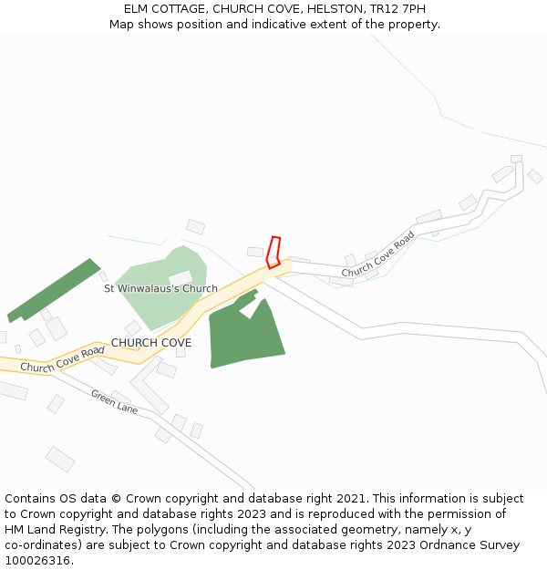 ELM COTTAGE, CHURCH COVE, HELSTON, TR12 7PH: Location map and indicative extent of plot