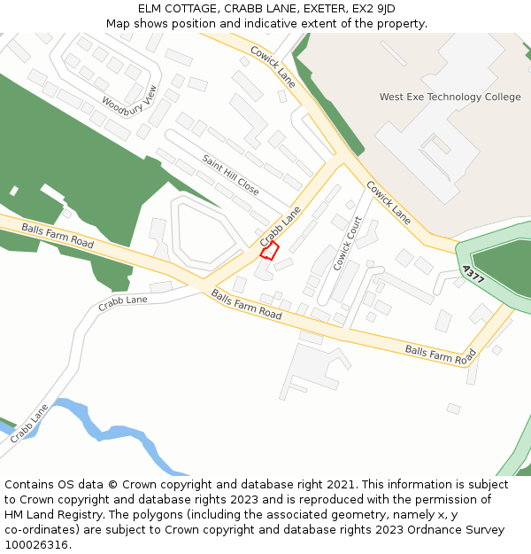 ELM COTTAGE, CRABB LANE, EXETER, EX2 9JD: Location map and indicative extent of plot
