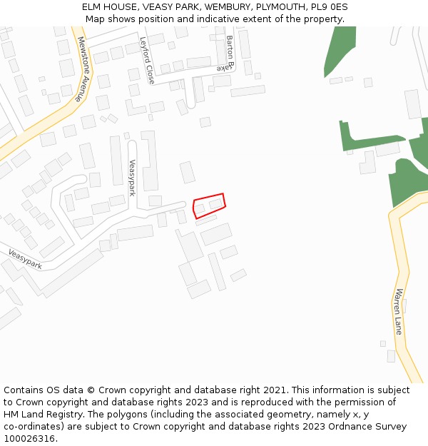 ELM HOUSE, VEASY PARK, WEMBURY, PLYMOUTH, PL9 0ES: Location map and indicative extent of plot