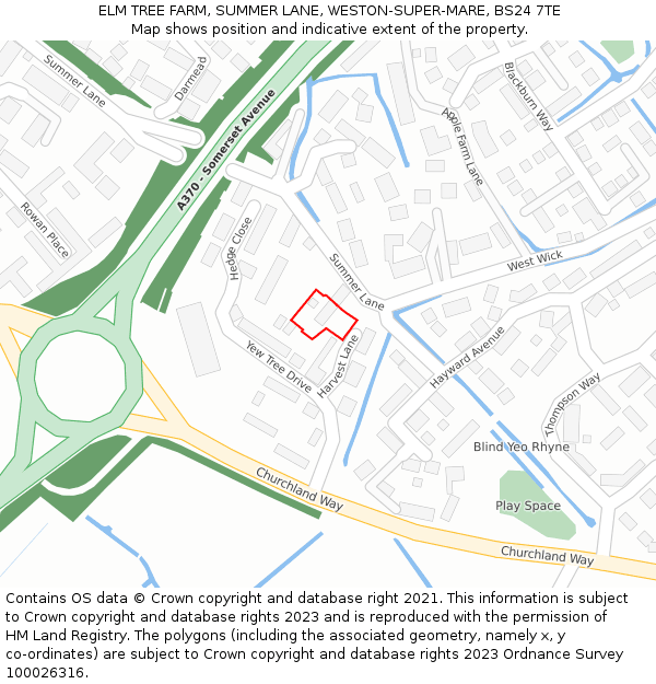 ELM TREE FARM, SUMMER LANE, WESTON-SUPER-MARE, BS24 7TE: Location map and indicative extent of plot