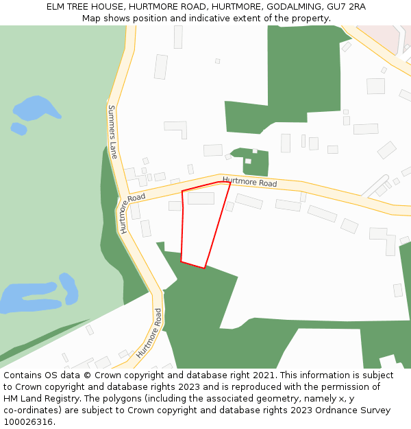 ELM TREE HOUSE, HURTMORE ROAD, HURTMORE, GODALMING, GU7 2RA: Location map and indicative extent of plot