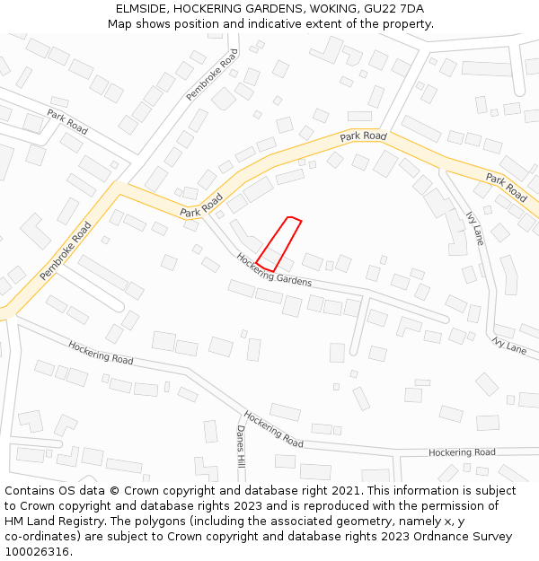 ELMSIDE, HOCKERING GARDENS, WOKING, GU22 7DA: Location map and indicative extent of plot