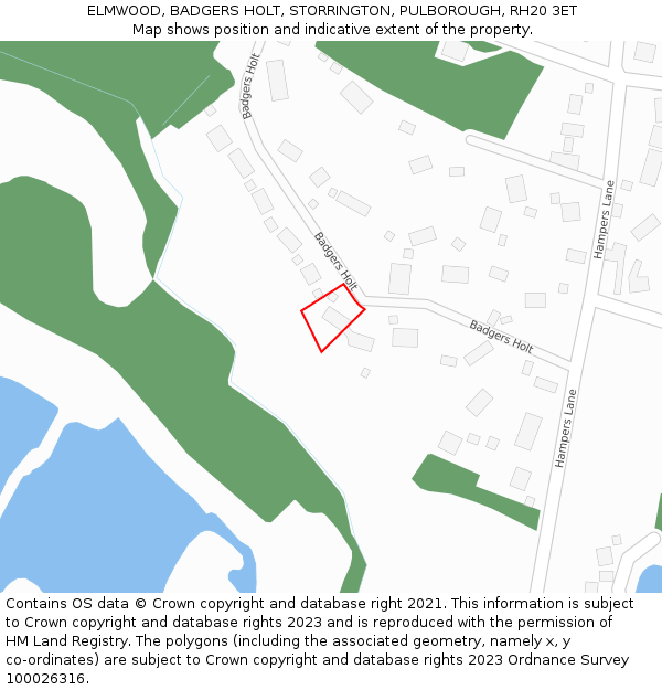 ELMWOOD, BADGERS HOLT, STORRINGTON, PULBOROUGH, RH20 3ET: Location map and indicative extent of plot