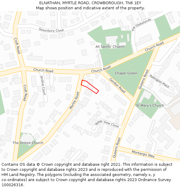 ELNATHAN, MYRTLE ROAD, CROWBOROUGH, TN6 1EY: Location map and indicative extent of plot