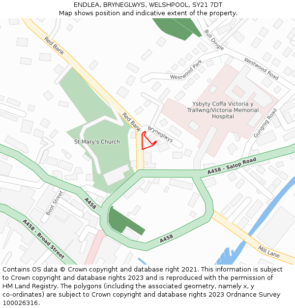 ENDLEA, BRYNEGLWYS, WELSHPOOL, SY21 7DT: Location map and indicative extent of plot