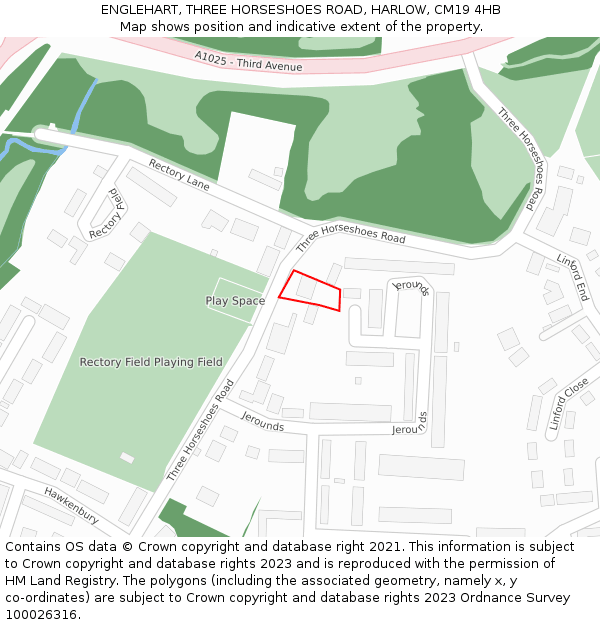 ENGLEHART, THREE HORSESHOES ROAD, HARLOW, CM19 4HB: Location map and indicative extent of plot