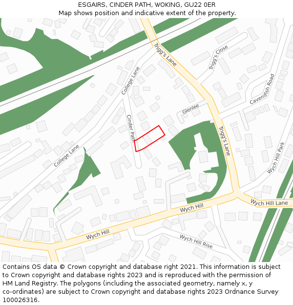 ESGAIRS, CINDER PATH, WOKING, GU22 0ER: Location map and indicative extent of plot