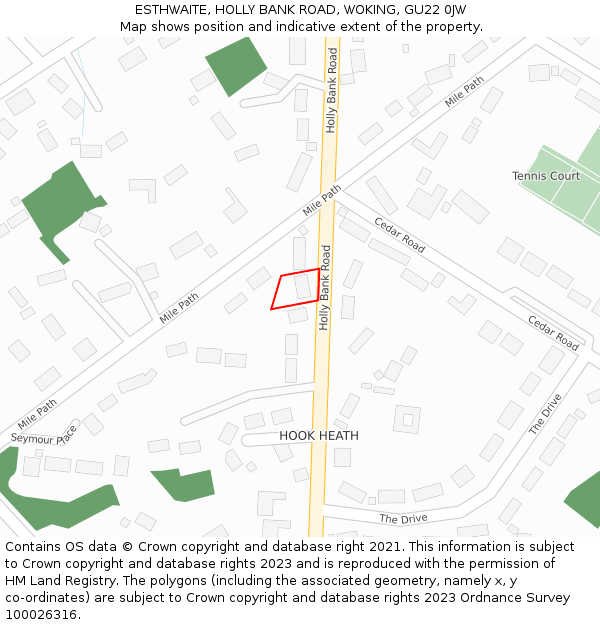 ESTHWAITE, HOLLY BANK ROAD, WOKING, GU22 0JW: Location map and indicative extent of plot