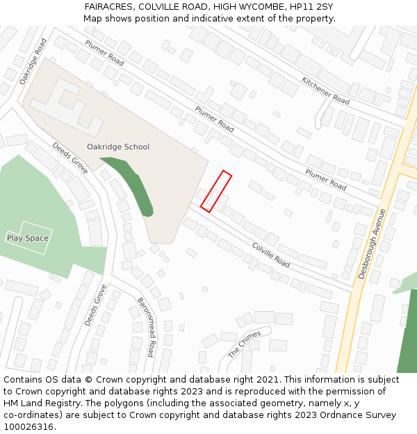 FAIRACRES, COLVILLE ROAD, HIGH WYCOMBE, HP11 2SY: Location map and indicative extent of plot