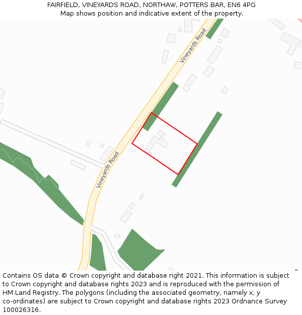 FAIRFIELD, VINEYARDS ROAD, NORTHAW, POTTERS BAR, EN6 4PG: Location map and indicative extent of plot