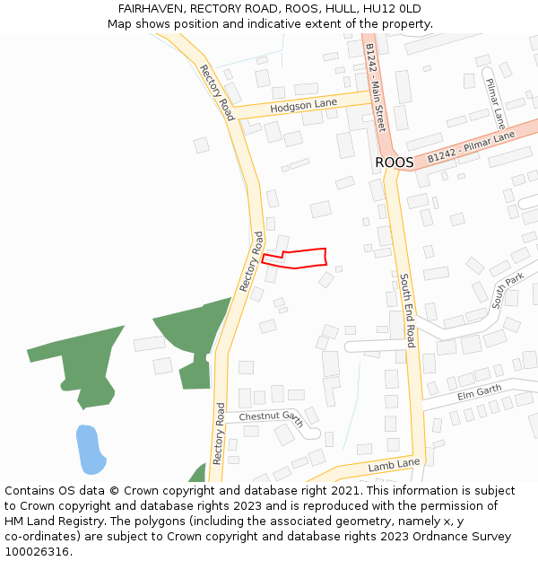 FAIRHAVEN, RECTORY ROAD, ROOS, HULL, HU12 0LD: Location map and indicative extent of plot