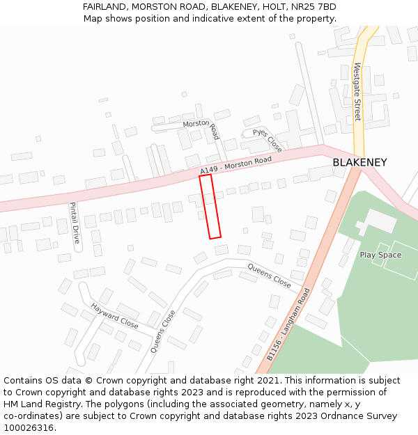 FAIRLAND, MORSTON ROAD, BLAKENEY, HOLT, NR25 7BD: Location map and indicative extent of plot