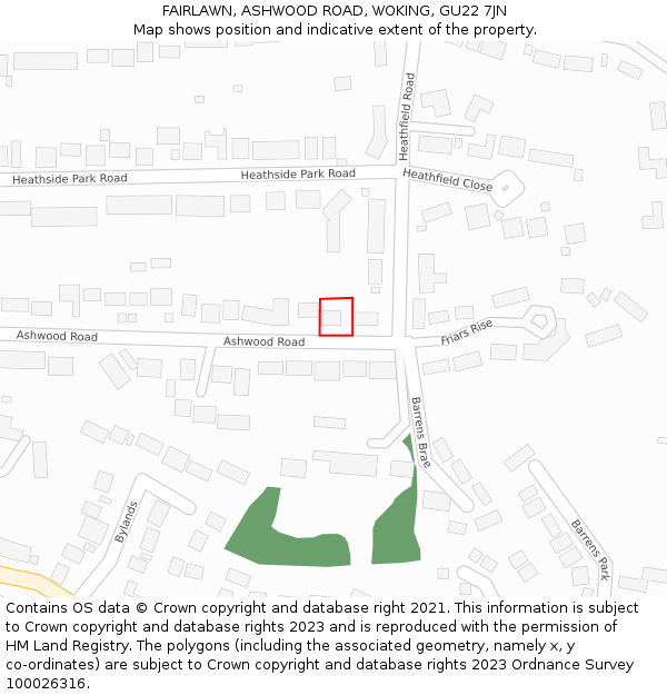 FAIRLAWN, ASHWOOD ROAD, WOKING, GU22 7JN: Location map and indicative extent of plot