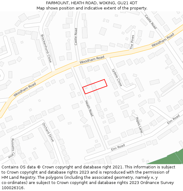 FAIRMOUNT, HEATH ROAD, WOKING, GU21 4DT: Location map and indicative extent of plot
