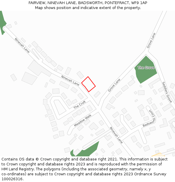 FAIRVIEW, NINEVAH LANE, BADSWORTH, PONTEFRACT, WF9 1AP: Location map and indicative extent of plot