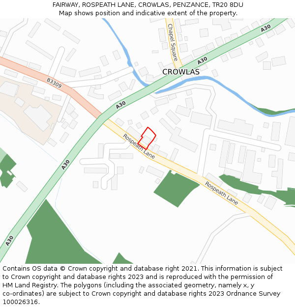 FAIRWAY, ROSPEATH LANE, CROWLAS, PENZANCE, TR20 8DU: Location map and indicative extent of plot