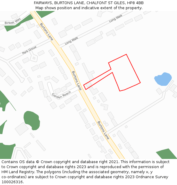 FAIRWAYS, BURTONS LANE, CHALFONT ST GILES, HP8 4BB: Location map and indicative extent of plot