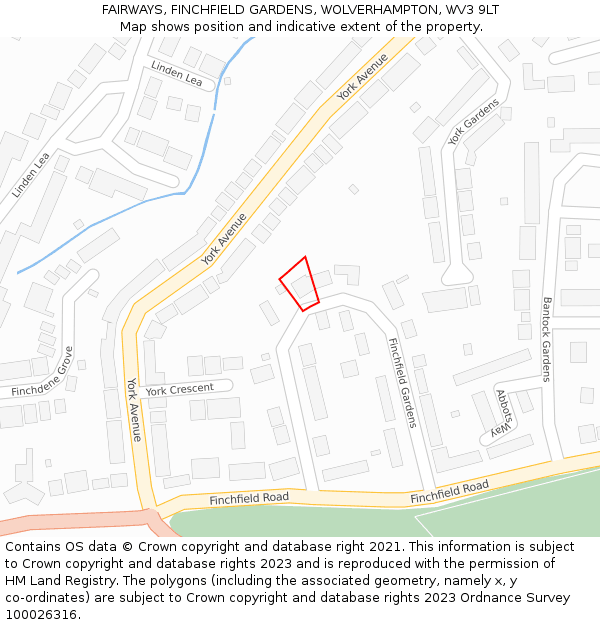 FAIRWAYS, FINCHFIELD GARDENS, WOLVERHAMPTON, WV3 9LT: Location map and indicative extent of plot