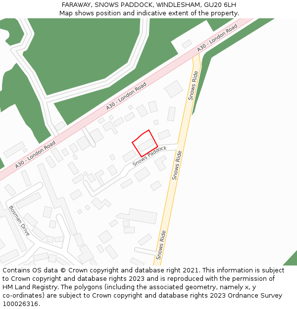 FARAWAY, SNOWS PADDOCK, WINDLESHAM, GU20 6LH: Location map and indicative extent of plot