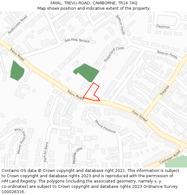 FAYAL, TREVU ROAD, CAMBORNE, TR14 7AQ: Location map and indicative extent of plot