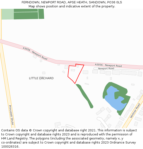 FERNDOWN, NEWPORT ROAD, APSE HEATH, SANDOWN, PO36 0LS: Location map and indicative extent of plot