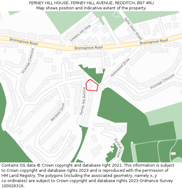 FERNEY HILL HOUSE, FERNEY HILL AVENUE, REDDITCH, B97 4RU: Location map and indicative extent of plot